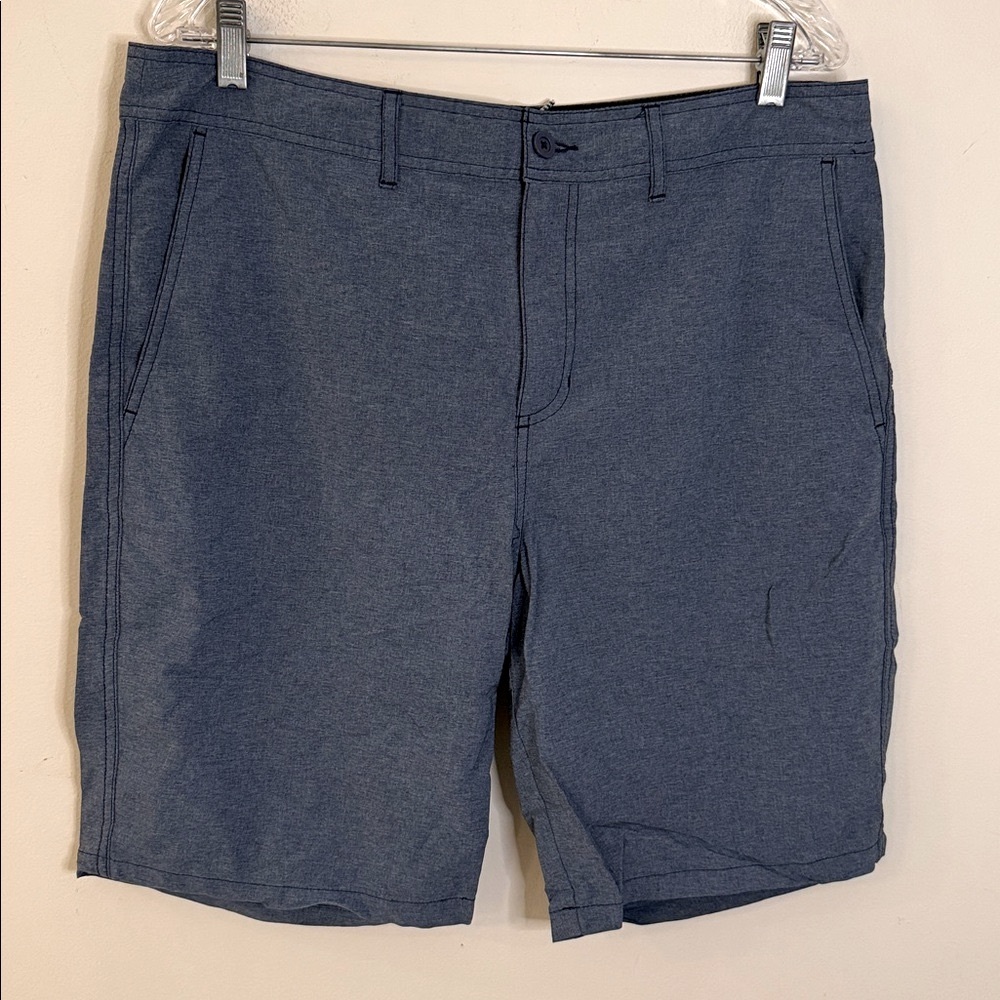Goodfellow & Co Denim blue board shorts athletic shorts zip button mesh SZ 36”